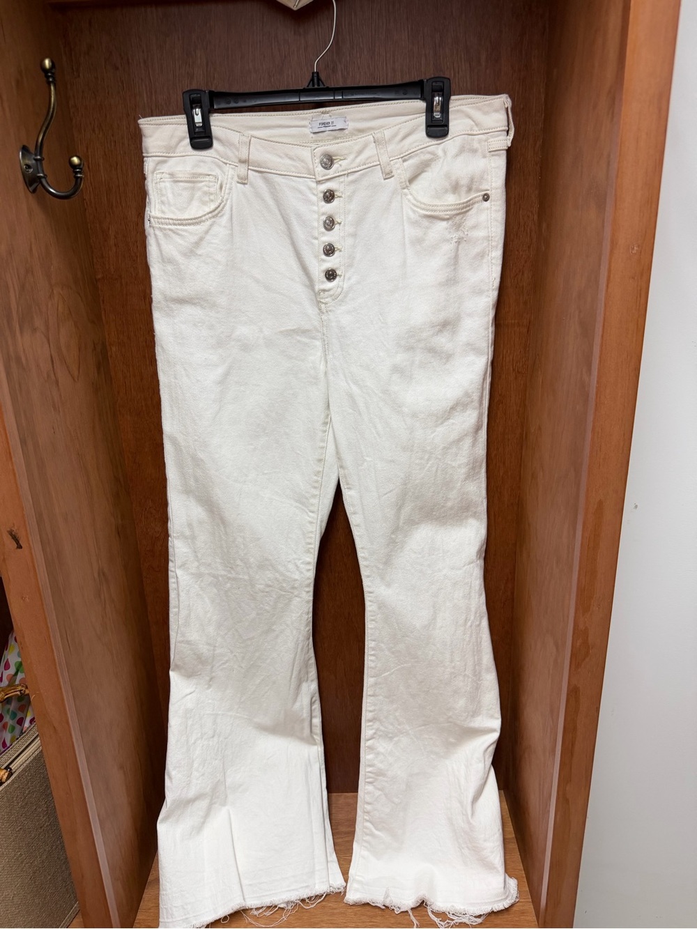 Forever 21 Cream High-Rise Button-Fly Flare Jeans